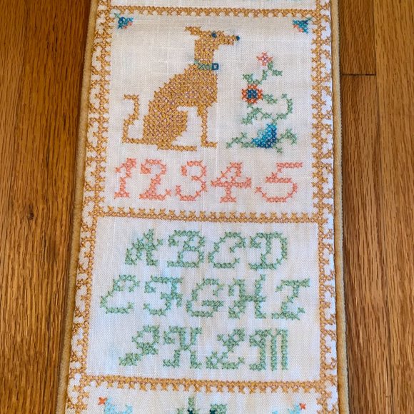 Mid Century Embroidered Sampler Bell Pull - Picture 6 of 13